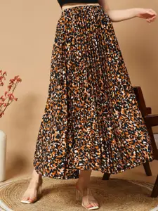 ZWERLON Animal Printed Accordion Pleated A-Line Maxi Skirt