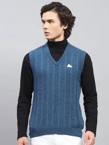 Monte Carlo Men Cable Knit Woollen V Neck Sleeveless Sweater Vest