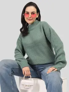 CHKOKKO Women Cable Knit Turtle Neck Crop Pullover