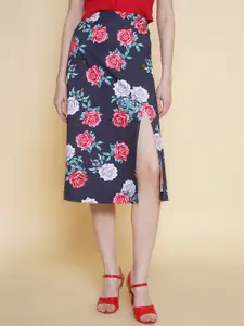 KATLINE Women Floral Printed A-Line Midi Skirt