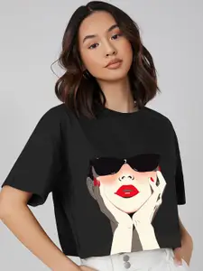 AAHWAN Women Graphic Printed Round Neck Cotton Top