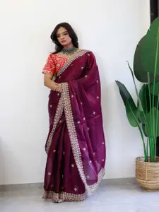 Anouk Ethnic Motifs Embroidered Sequinned Organza Saree