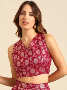 De Moza Women Woven Design Non-Padded Brocade Saree Blouse