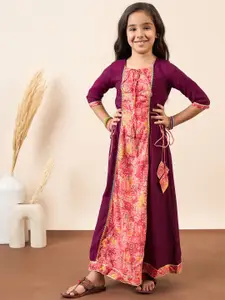 Stylo Bug Girls Floral Print A-Line Maxi Dress With Shrug