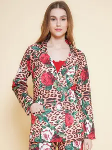 KATLINE Floral Printed Notched Lapel Scuba Blazer