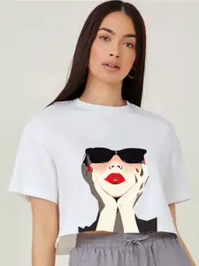 AAHWAN Women Graphic Printed Round Neck Cotton Top