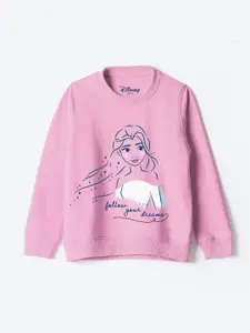 YK Disney Girls Graphic Printed Round Neck Cotton Pullover Sweatshirt