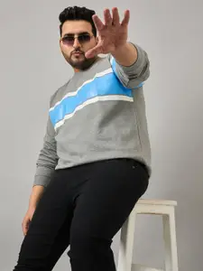 Club York Men Plus Size Colourblocked Pullover Sweatshirt