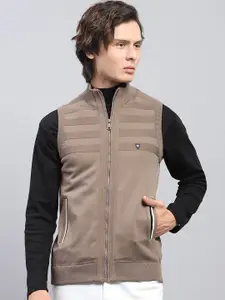 Monte Carlo Men Solid Mock Neck  Sleeveless Front-Open Sweaters