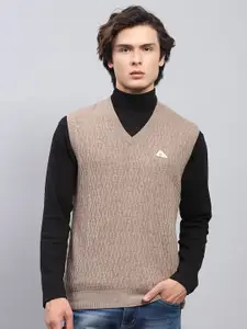 Monte Carlo Men Cable Knit Woollen V Neck Sleeveless Sweater Vest