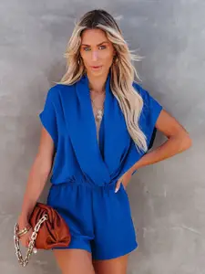 MIAKEE Solid Cowl Neck Short Sleeves Jumpsuit