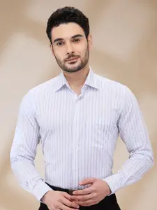 Raymond Men Contemporary Spread Collar Vertical Striped Cotton Formal Shirt