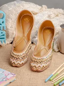 House of Pataudi Women Hand Embroidered Leather Mojaris