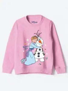 YK Disney Girls Graphic Printed Round Neck Cotton Pullover Sweatshirt