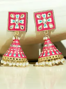 OOMPH Meenakari Kundan Geometric Floral Jhumkas