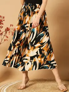 ZWERLON Women Abstract Flared Midi Skirt