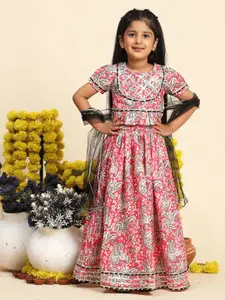Cutiekins Girls Printed Ready to Wear Cotton Lehenga & Blouse With Dupatta