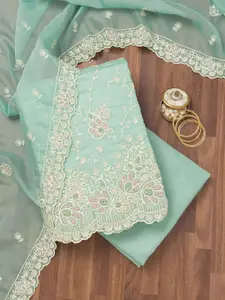 Koskii Floral Embroidered Sequinned Organza Unstitched Dress Material