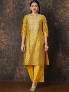 Melange by Lifestyle Ethnic Motifs Embroidered Sequins Work Round Neck Straight Kurta