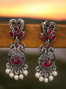 OOMPH Peacock Oxidised Shaped Drop Earrings