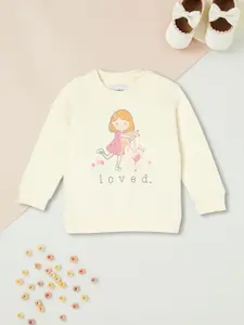 max Girls Graphic Printed Round Neck Cotton Pullover Sweatshirt