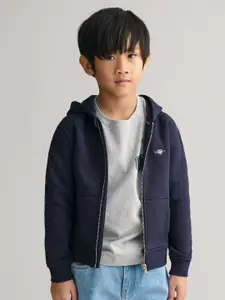 GANT Boys Solid Hooded Cotton Front-Open Sweatshirt
