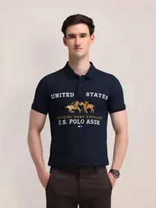 U.S. Polo Assn. Men Typography Printed Polo Collar Cotton Slim Fit T-shirt
