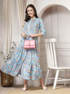 Indibelle Women Floral Printed A-Line Cotton Midi Dress