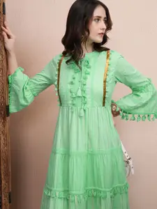 Vishudh Women Floral Flared Sleeve Fit- Flare Maxi Dress