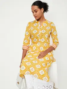 max Floral Printed Mandarin Collar Cotton Straight Kurta