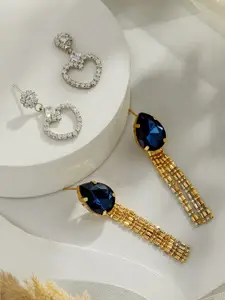 Jazz and Sizzle Set of 2 Rhodium Plated & Cubic Zirconia Studded Drop Earrings