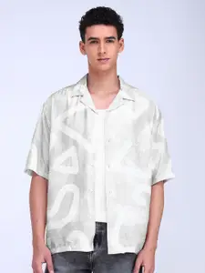 Flying Machine Men Cuban Collar Abstract Printed Oversized Casual Shirt