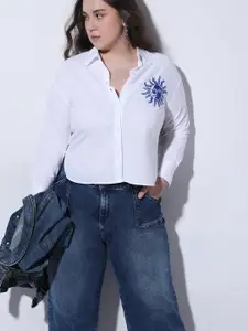 VERO MODA CURVE Women Spread Collar Solid Cotton Casual Shirt