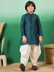 Sangria Boys Ethnic Motifs Woven Design Mandarin Collar Jacquard Straight Kurta
