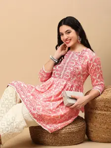 SHOWOFF Women Ethnic Motifs Printed Thread Work Empire Kurti