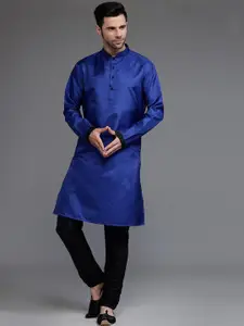 Utsav Fashion Mandarin Collar Dupion Silk Kurta With Pyjama