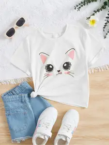 Kotty Girls Graphic Printed Round Neck Cotton Oversized T-shirt