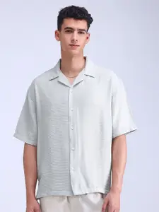 Flying Machine Men Cuban Collar Textured Oversized Casual Shirt