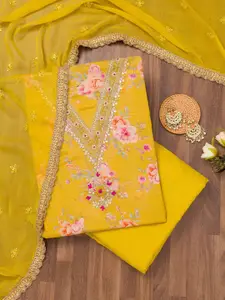 Koskii Floral Printed Beads and Stones Unstitched Dress Material