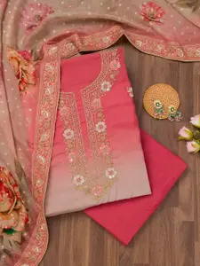 Koskii Floral Embroidered Zari Work Unstitched Dress Material