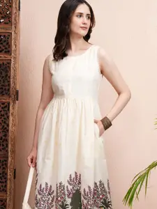 Vishudh Women Solid Floral Print Fit & Flare Midi Dress