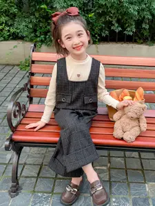 StyleCast x Revolte Girls Checked Pure Cotton Vest with Trousers & Top