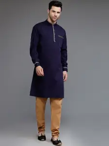 Utsav Fashion Mandarin Collar Thread Work Straight Kurta With Churidar