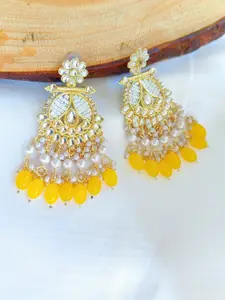 Anouk Yellow Gold Plated Kundan Floral Chandbalis