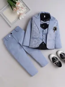 BAESD Boys Self Design Notched Lapel Collar Blazer With Trousers and Shirt & Bow