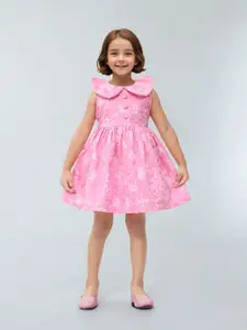 Toonyport Girls Floral Printed Peter Pan Collar Fit & Flare Dress