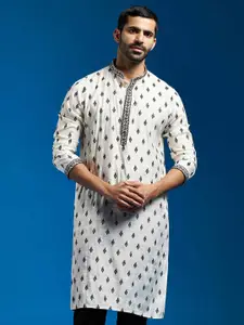 VASTRAMAY Ethnic Motifs Embroidered Thread Work Mandarin Collar Straight Kurta