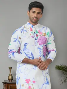 Jompers Floral Printed Band Collar Pure Cotton Straight Kurta