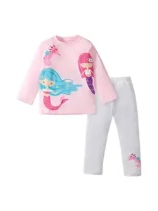 StyleCast x Revolte Girls Mermaid Printed Pure Cotton Top With Leggings