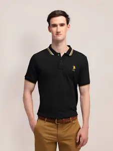 U.S. Polo Assn. Men Brand Logo Solid Slim Fit Pure Cotton T-shirt